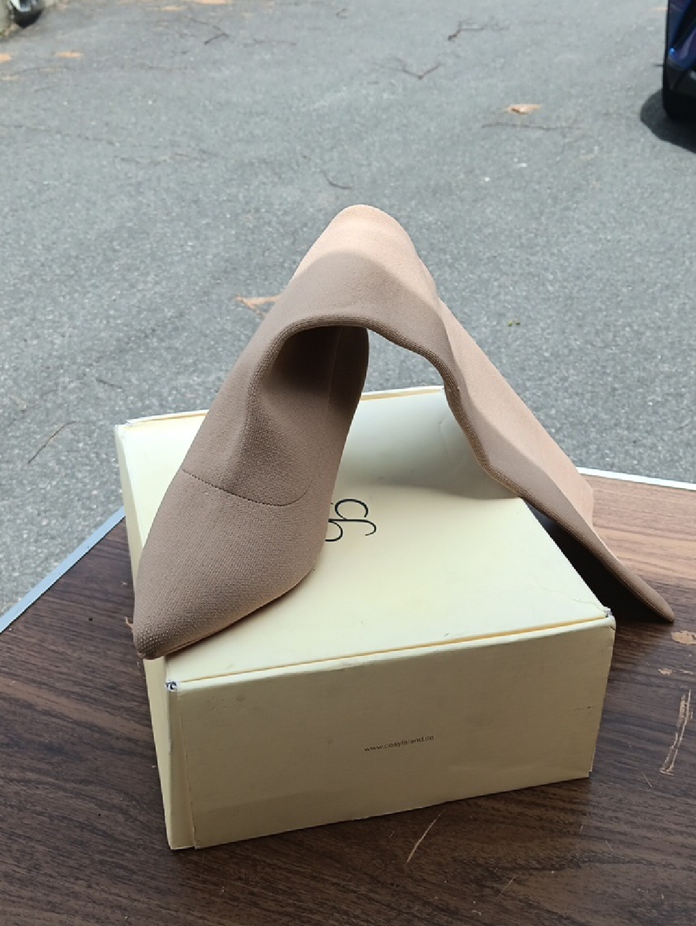 Pointed-Toe Knit Mule in Beige — Sleek Slip-On Heel